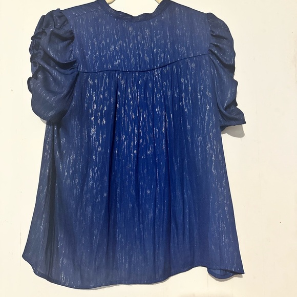 Current Air Blue Puff Sleeve Blouse with Mandarin Collar - Picture 2 of 3